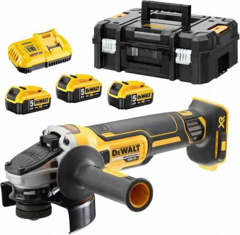 Akumuliatorinis kampinis šlifuoklis DEWALT DCG405P3-QW, 18 V, Komplekte 3x5,0 Ah akumuliatorių ir kroviklis, lagaminas