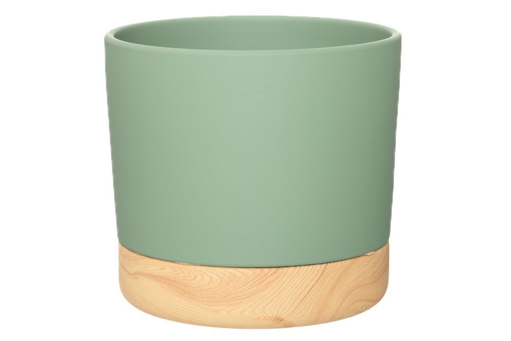 Kambarinis keraminis vazonas 4Living Rimma, su lėkštute, žalios sp., 22 x 22 x 20 cm.