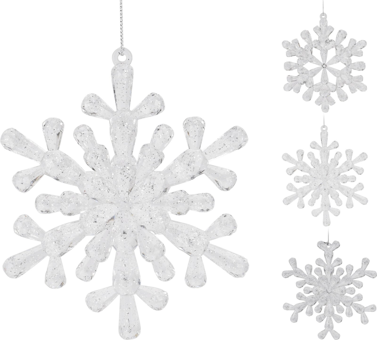 Eglutės žaisliukas Snaigė, permatoma arba sidabro sp., skersmuo 12 cm