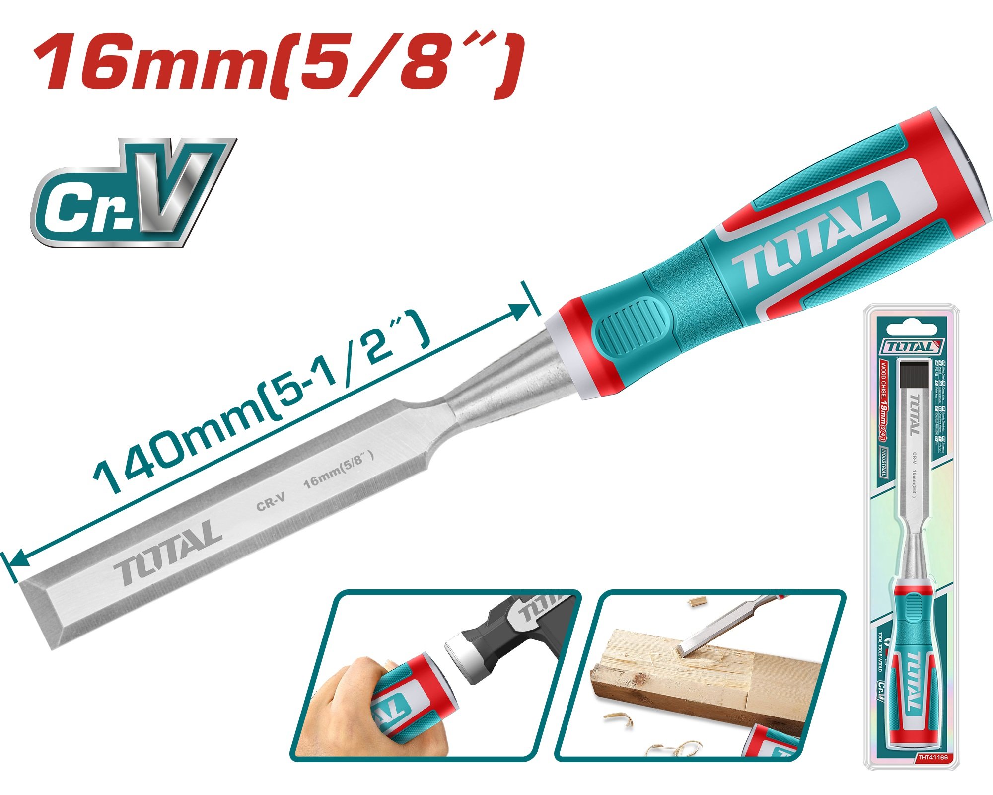 Kaltas TOTAL, medžiui, CR-V, 16x140 mm, THT41166