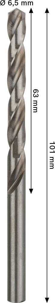 Grąžtas metalui BOSCH HSS-G, DIN 338, 6,5 × 63 × 101 mm