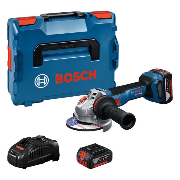 Akumuliatorinis kampinis šlifuoklis BOSCH Professional, GWS 18 V-11 S, 18 V, disko diametras 125 mm, 2x 5,0 Ah akumuliatoriai, kroviklis GAL 1880, lagamine, 06019N4002