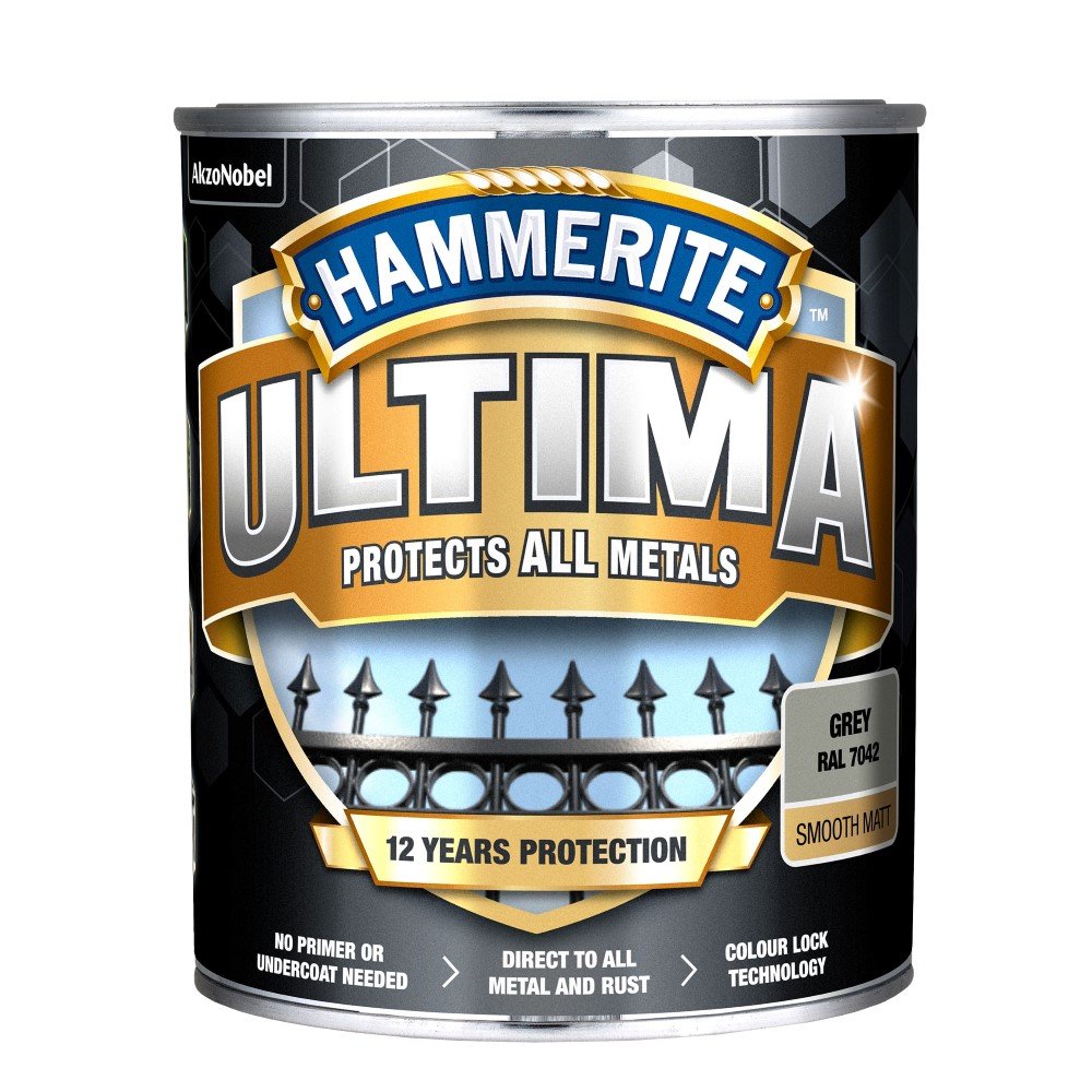Antikoroziniai dažai HAMMERITE Ultima, 0,7 l, pilkos sp., matiniai