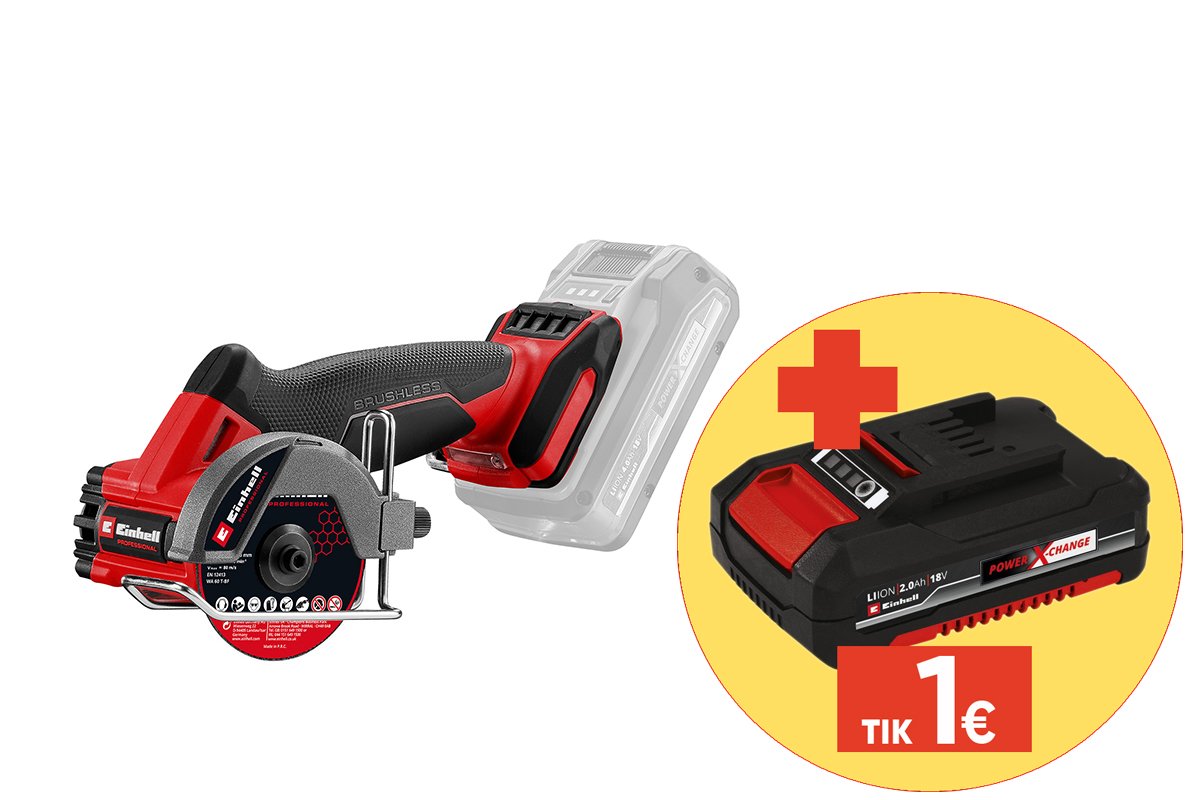 Akumuliatorinis mini diskinis pjūklas EINHELL TP-CO 18/76-C Li BL - Solo, 18 V, bešepetėlis variklis, maks. disko skersmuo 76 mm, be akumuliatorių ir kroviklio