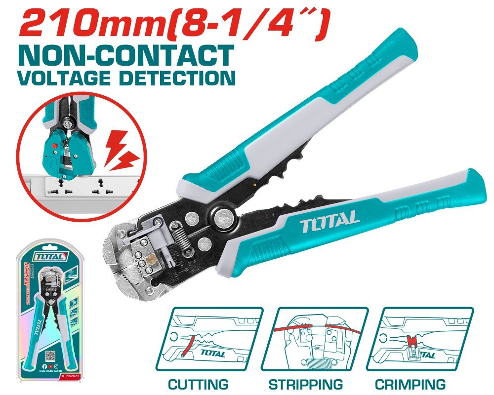 Automatinės izoliacijos nuėmimo replės TOTAL, išmanusis įtampos aptikimas, 0.2-6 mm2, 210 mm, THT152429