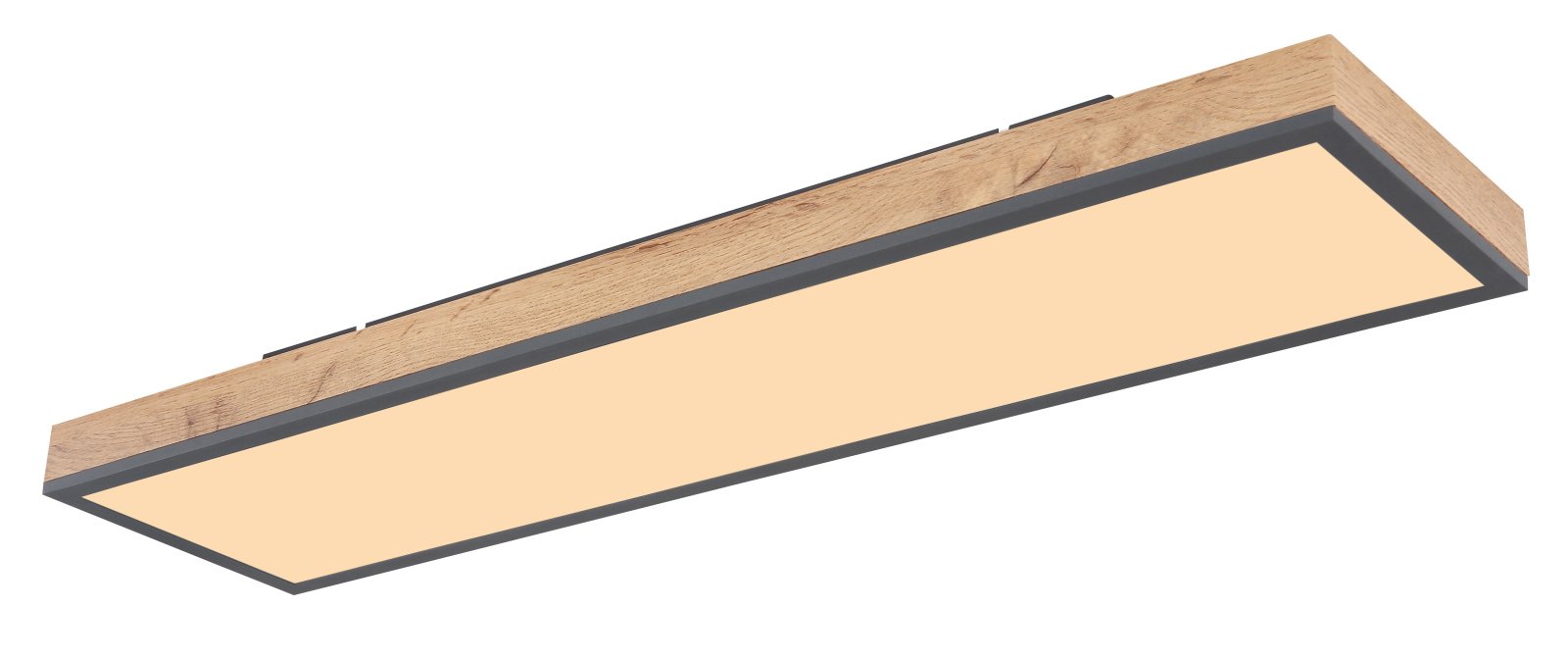 Lubinis LED šviestuvas GLOBO Doro, 24W, 230V, 2500 lm, 3000K, MDF medžio išvaizda, rėmas ažuolo, aliuminio grafito sp., 800 x 200 x 65 mm, 416080WD4.