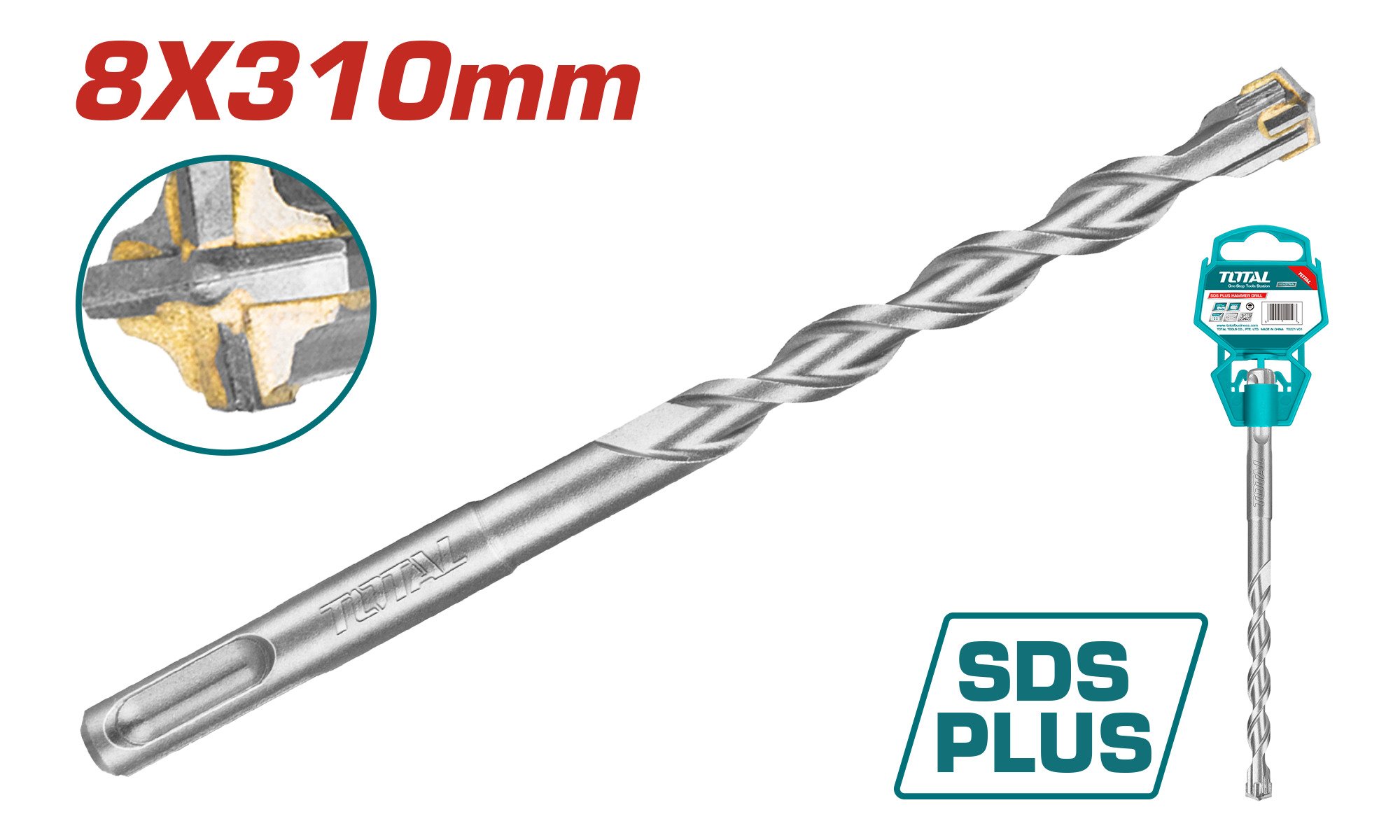 Grąžtas TOTAL, betonui, SDS plus cross, 8x310 mm, TAC310805C