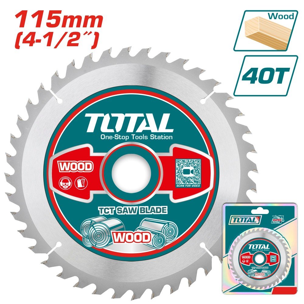 Medžio pjovimo diskas TOTAL, 115x22 mm (papild. jungtis 16 mm), 40 dantų, TAC231255