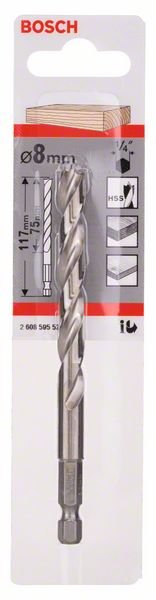Medienos grąžtas BOSCH, 8mm, 117mm 1/4"