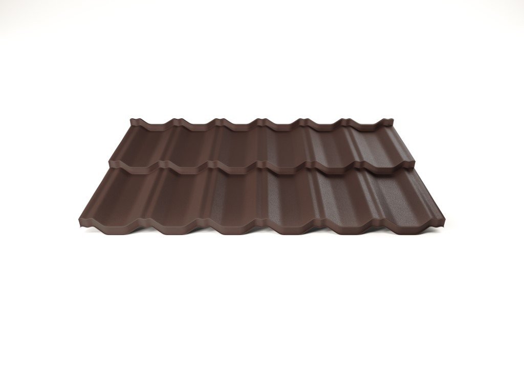 Profiliuota modulinė čerpinė skarda HORNVAL FLAMENCO 350/30 , matmenys 0,45 x 1200 x 711 mm, 1 vnt. - 0,853 m2.,  ruda spalva, RAL8019, 908268