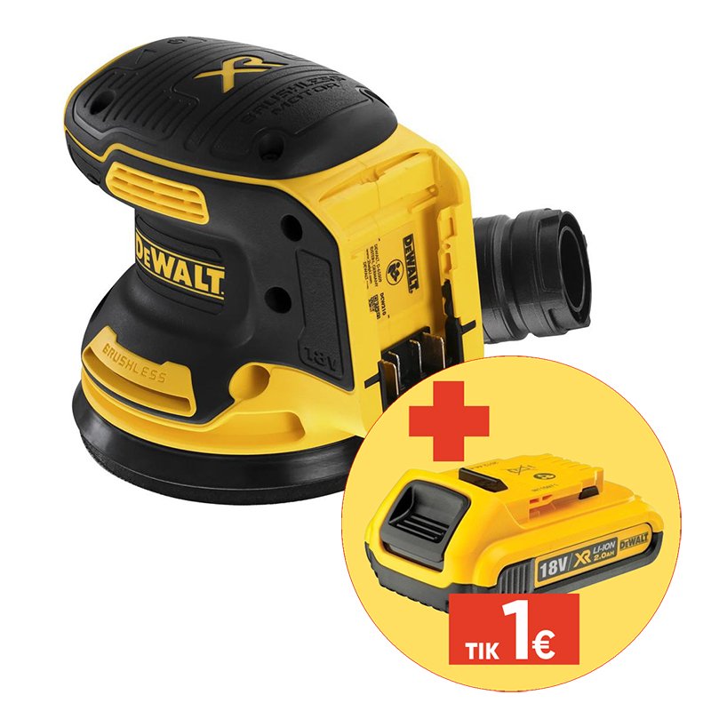 Akumuliatorinis ekscentrinis šlifuoklis DEWALT DCW210NT-XJ, 125 mm, 18 V, be akumuliatorių ir kroviklio, lagamine