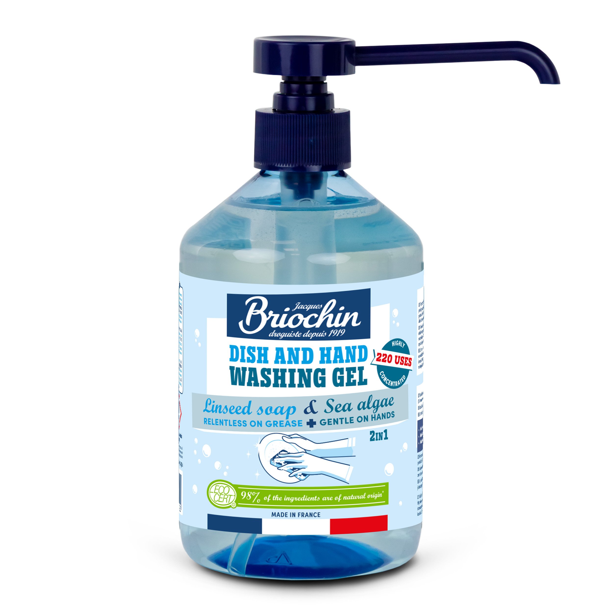 Indų plovimo ir rankų plovimo gelis BRIOCHIN, linų sėmenų ir jūros dublių muilas, 500 ml, 66910