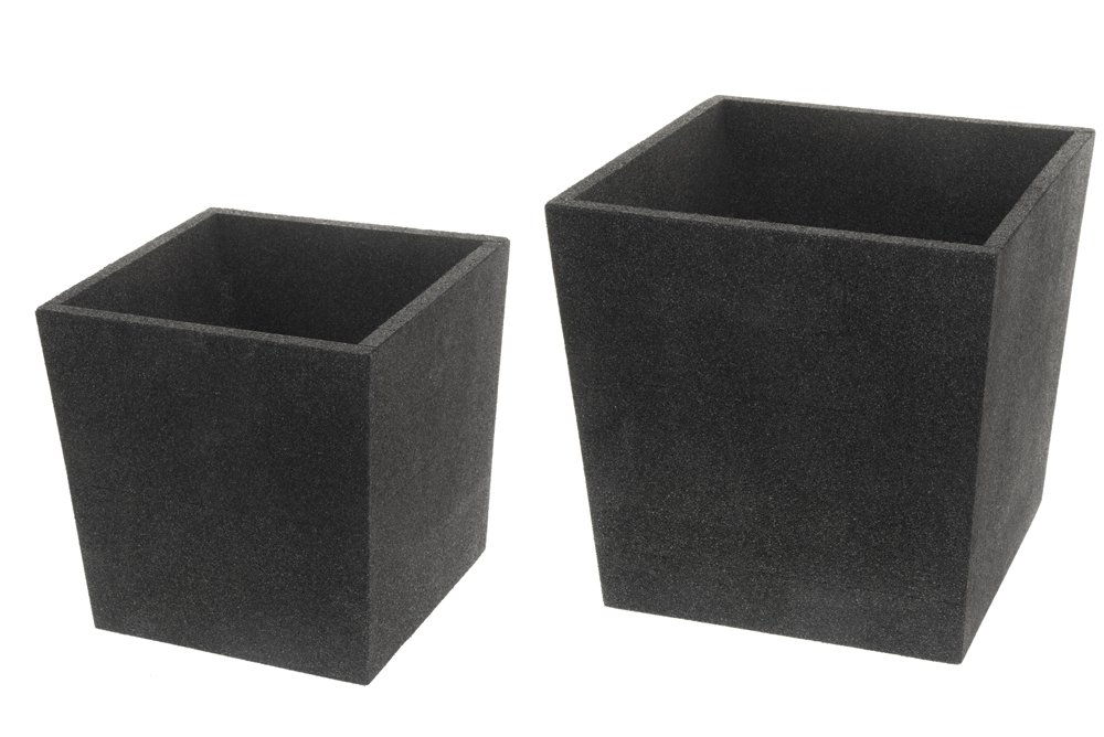 Šiltasis lauko vazonas 4LIVING Cubic, juodos sp., rinkinys (2 vnt.), įvairių dydžių