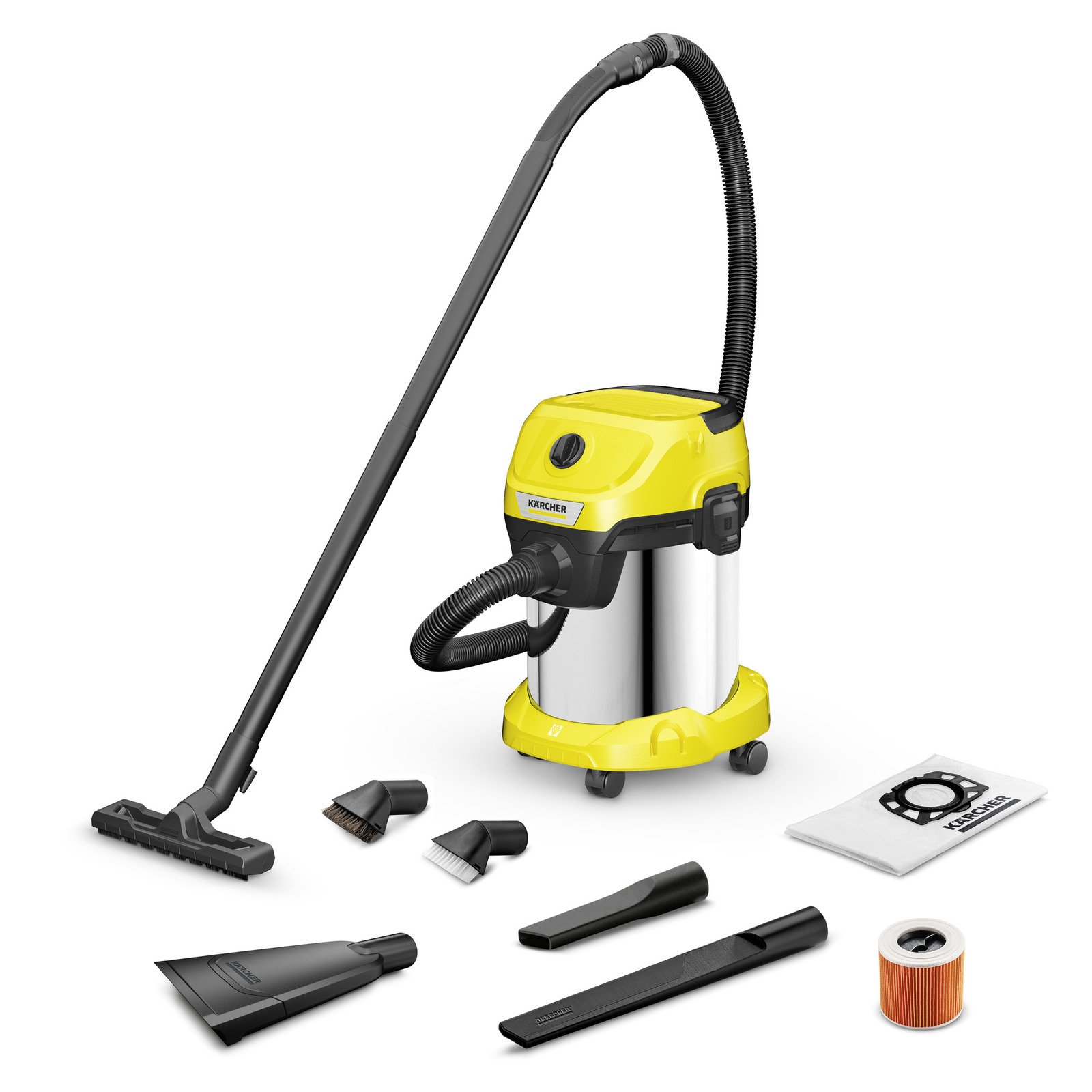 Drėgno ir sauso valymo dulkių siurblys KARCHER WD 3 S V-17/6/20, Car, slėgis iki 180 bar, vandens srautas 600 l/h, galia 3 kW, 1.628-149.0
