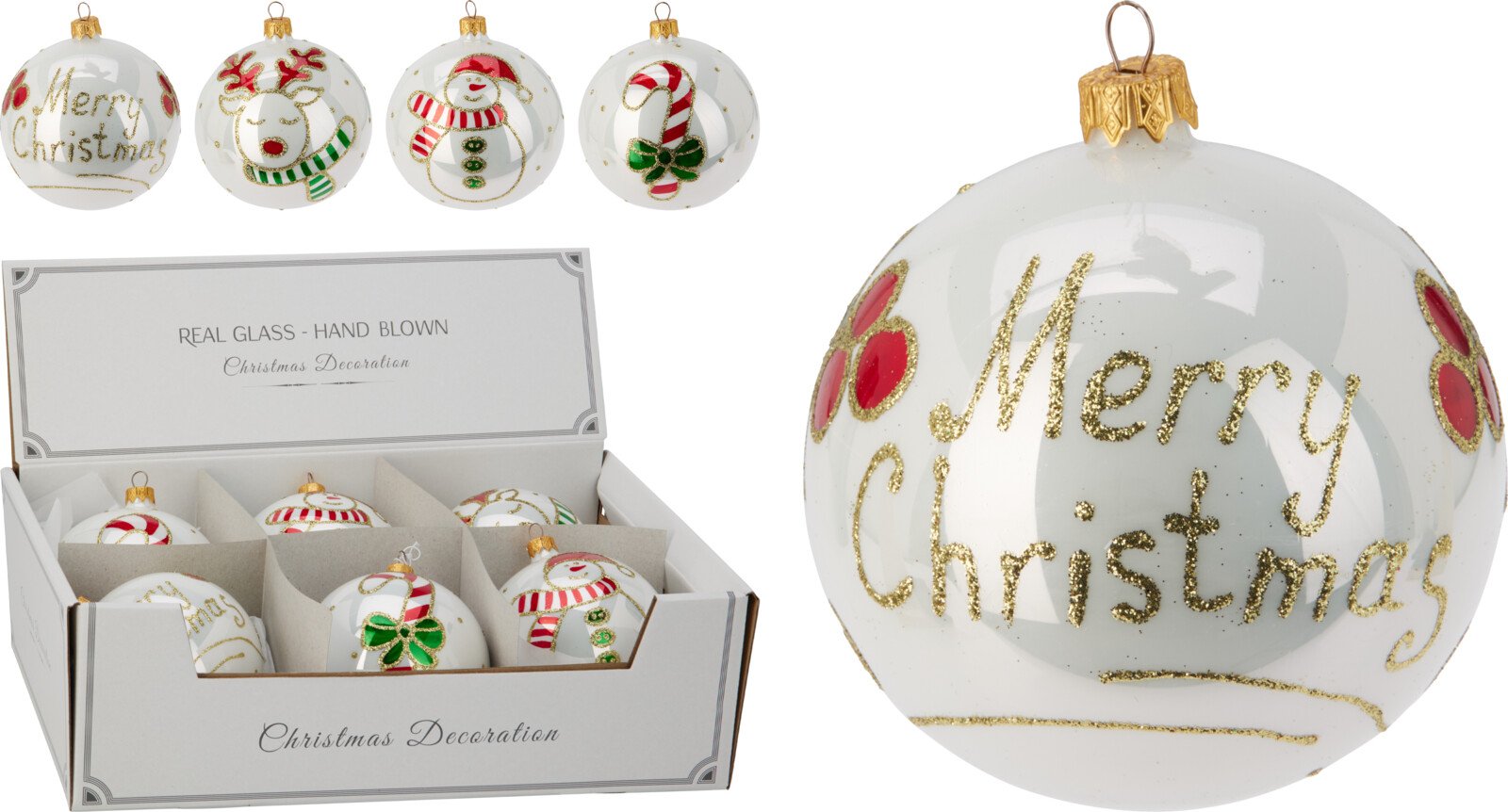 Eglutės žaisliukas, stiklas, 4 skirtingi dizainai, skersmuo 10 cm