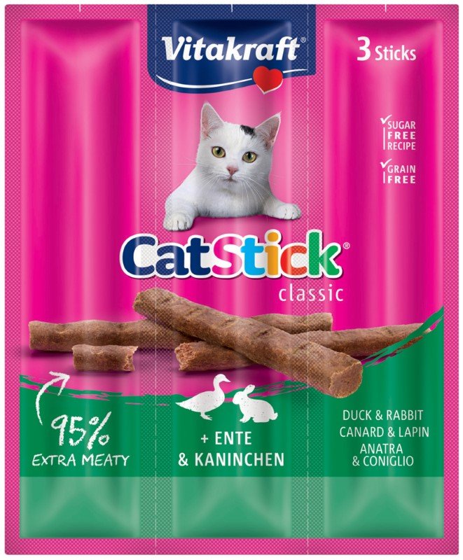 Skanėstas katėms VITAKRAFT Cat-Stick Mini, kačių pagaliukai su antiena ir triu, 3vnt