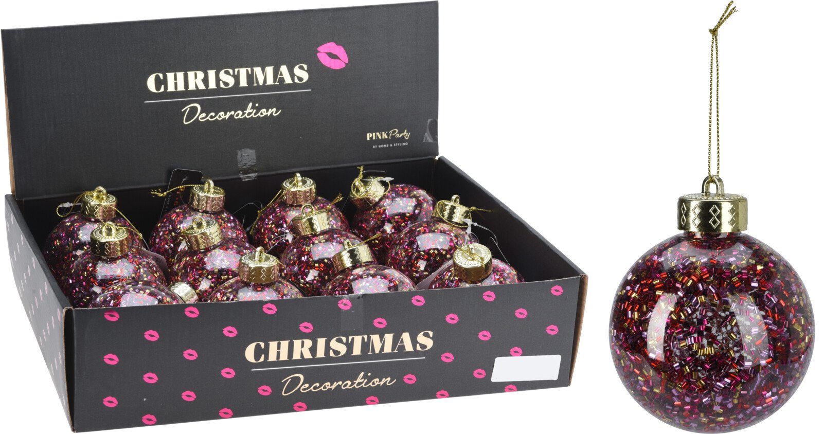 Eglutės žaisliukas, tamsiai rožinės sp., skersmuo 8 cm.