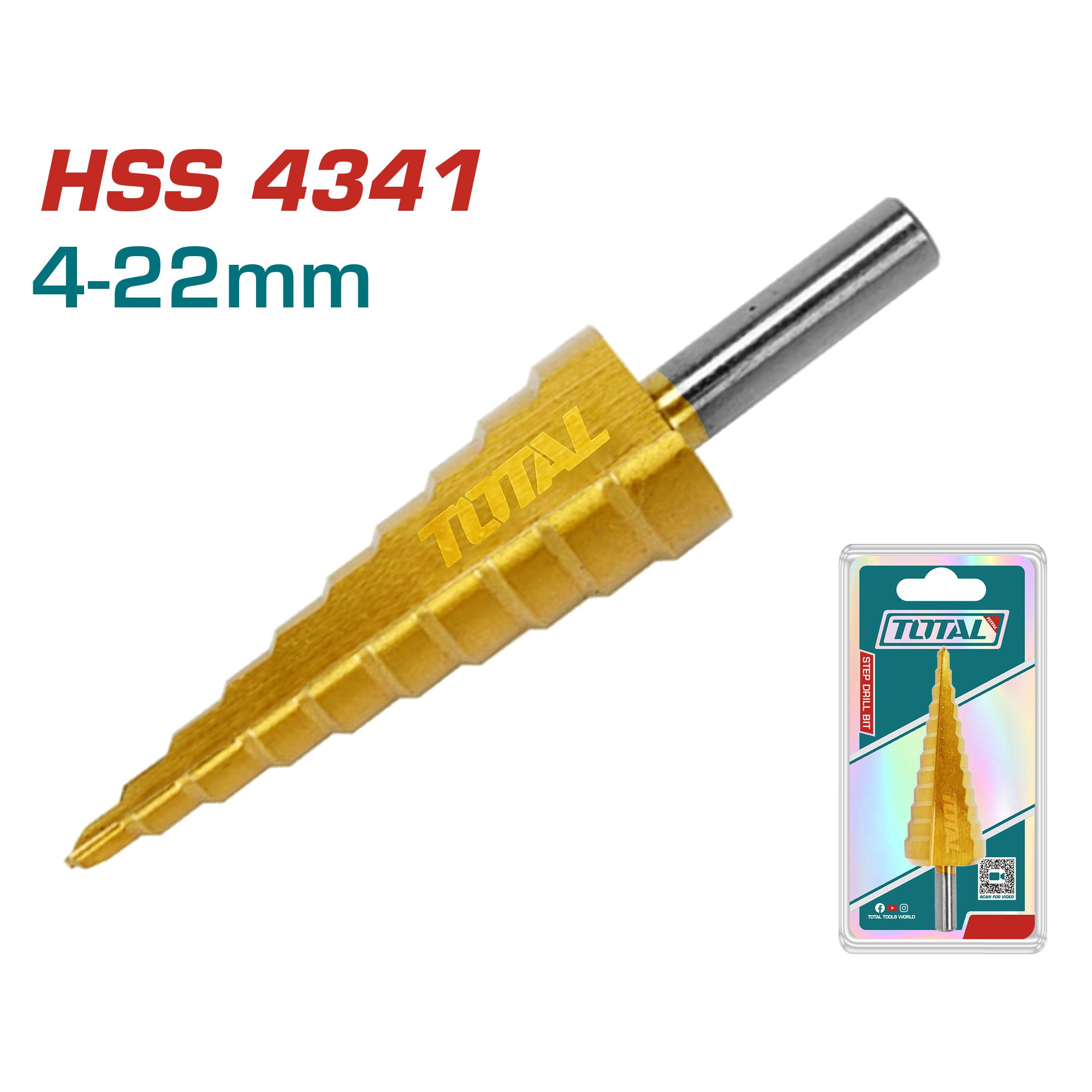 Pakopinis grąžtas TOTAL, HSS, 4-22 mm, TAC7542201