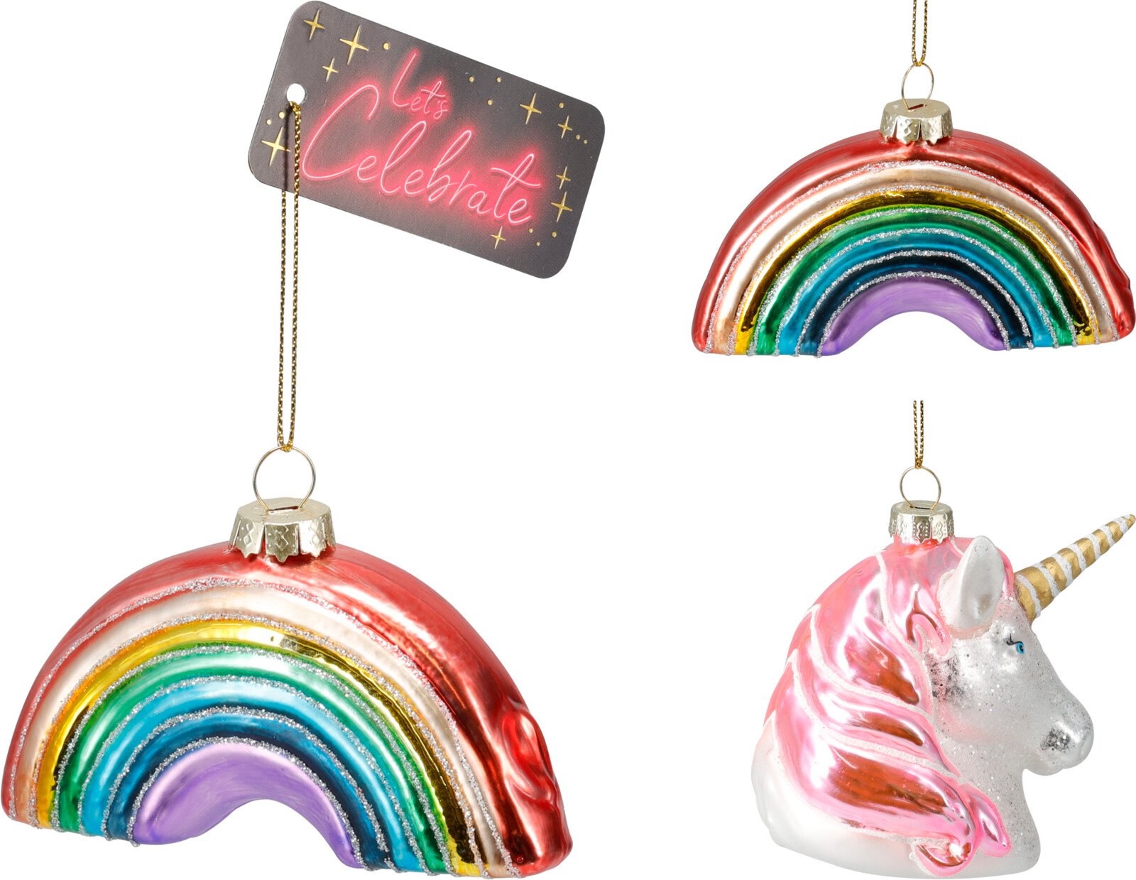 Eglutės žaisliukas, stiklas, vienaragio arba vaivorykšės dizaino, 7,8 x 5,2 x 8,2 arba 10 x 2,5 x 5,8 cm