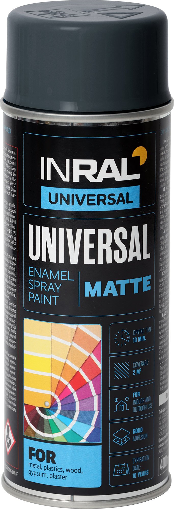 Aerozoliniai dažai INRAL Universal, RAL 7016, 400ml antracito, matiniai