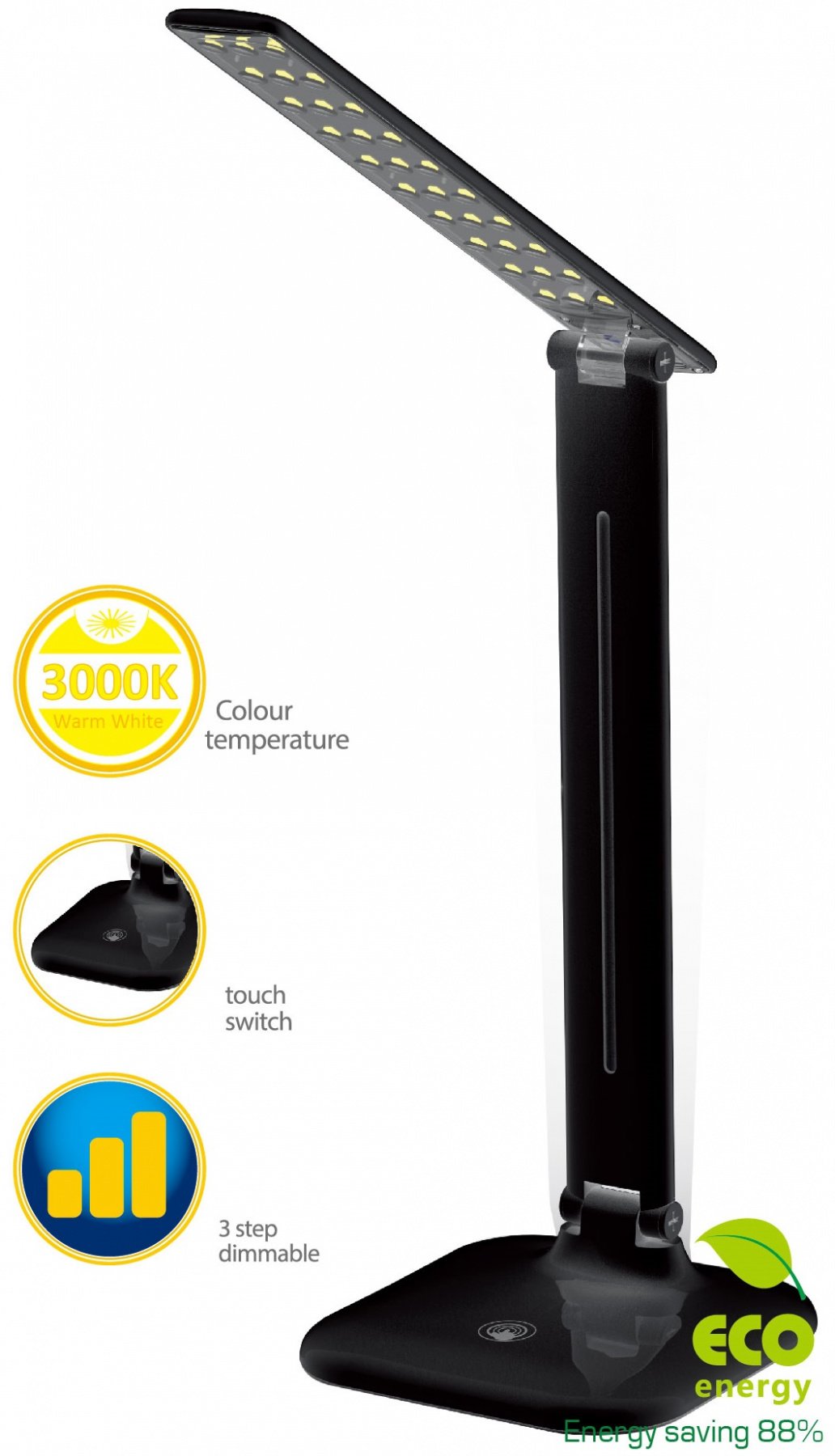 Stalinis šviestuvas SPECTOR LIGHT 17550S, LED, 9 W, 3000 K, 100-240 V, 500 lm, dimeriuojamas, 3 režimai, sensorinis valdymas, juodos sp., 150x150x600mm