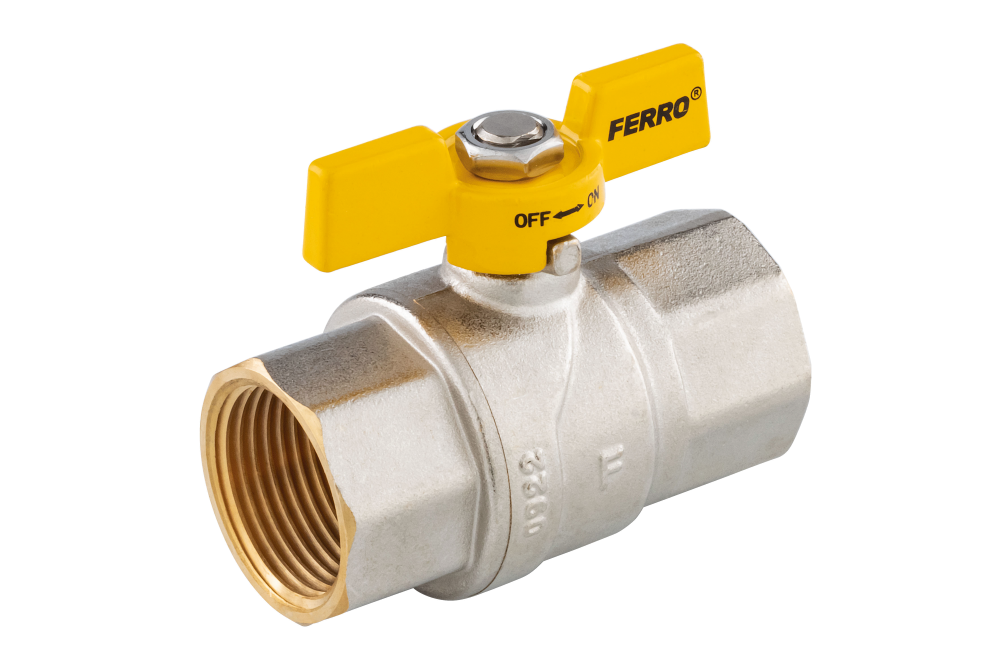 Rutulinis ventilis dujoms FERRO G61, 1", trumpa rankena, vidus/vidus, KGMN3