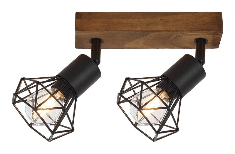 Kryptinis šviestuvas RABALUX Zeus, E14, 2 x 40W, 230V, IP20, metalas su medžiu, matinės juodos / ąžuolo sp., 385 x 150 x 150 mm, 3138