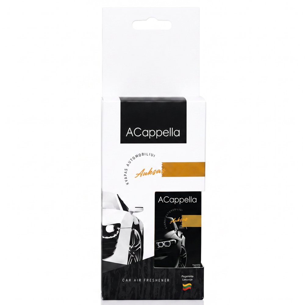 Automobilių oro gaiviklis ACAPPELLA Auksas, purškiamas 50 ml, plius kartoninis pakabukas