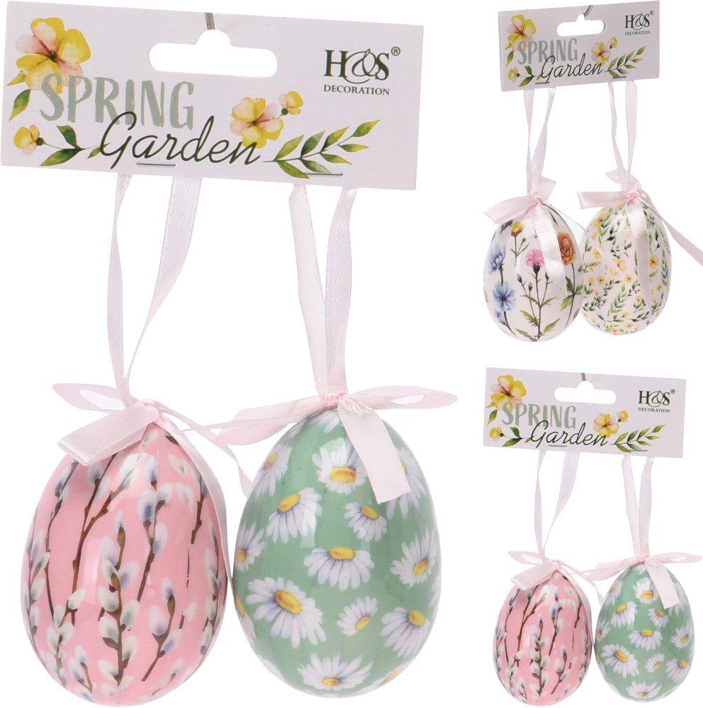 Pakabinama dekoracija Kiaušinis, su gėlių motyvais, 2 vnt., 3 skirtingi dizainai