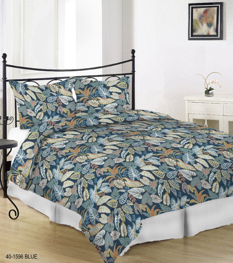 Patalynės užvalkalų komplektas KARALIŠKAS MIEGAS, 140 x 200, 50 x 70 cm, 2 dalių su užtrauktuku, lapų rašto, mėlynos sp.