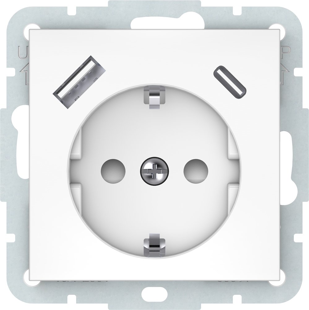 Kištukinis lizdas VILMA QR1000, įleidžiamas, be rėmelio, su įž.,  USB-A ir USB-C maitinimo lizdas,  baltos sp., RP16-002-22/USB-C/USB-A