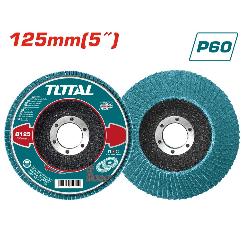 Žiedlapinis diskas kampiniam šlifuokliui TOTAL, cirkonis, nerūdijančiam plienui, P60, 125x22 mm, TAC641252