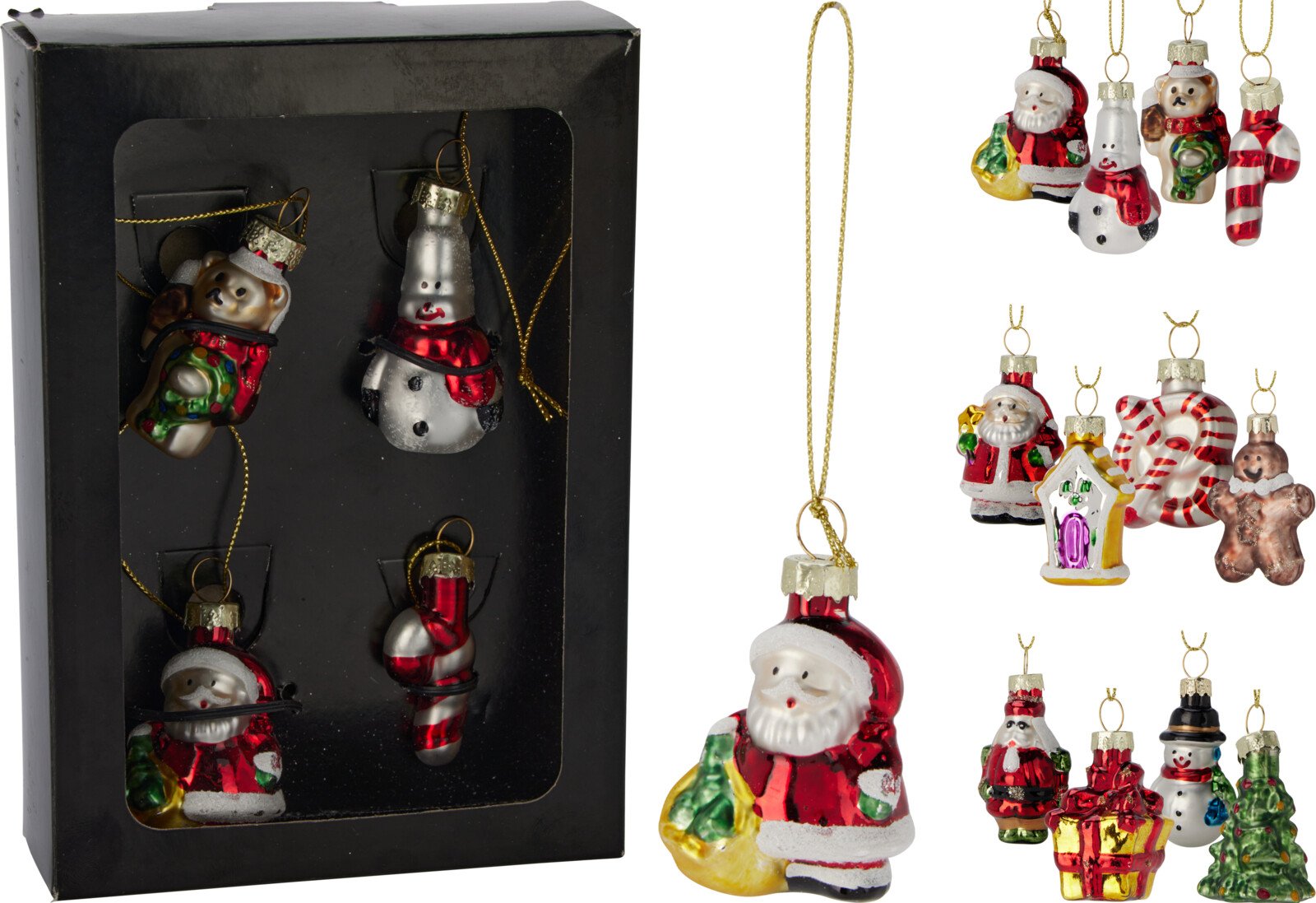 Eglutės žaisliukai Figūrėlės, stiklas, įvairių sp., rinkinys 4 vnt.