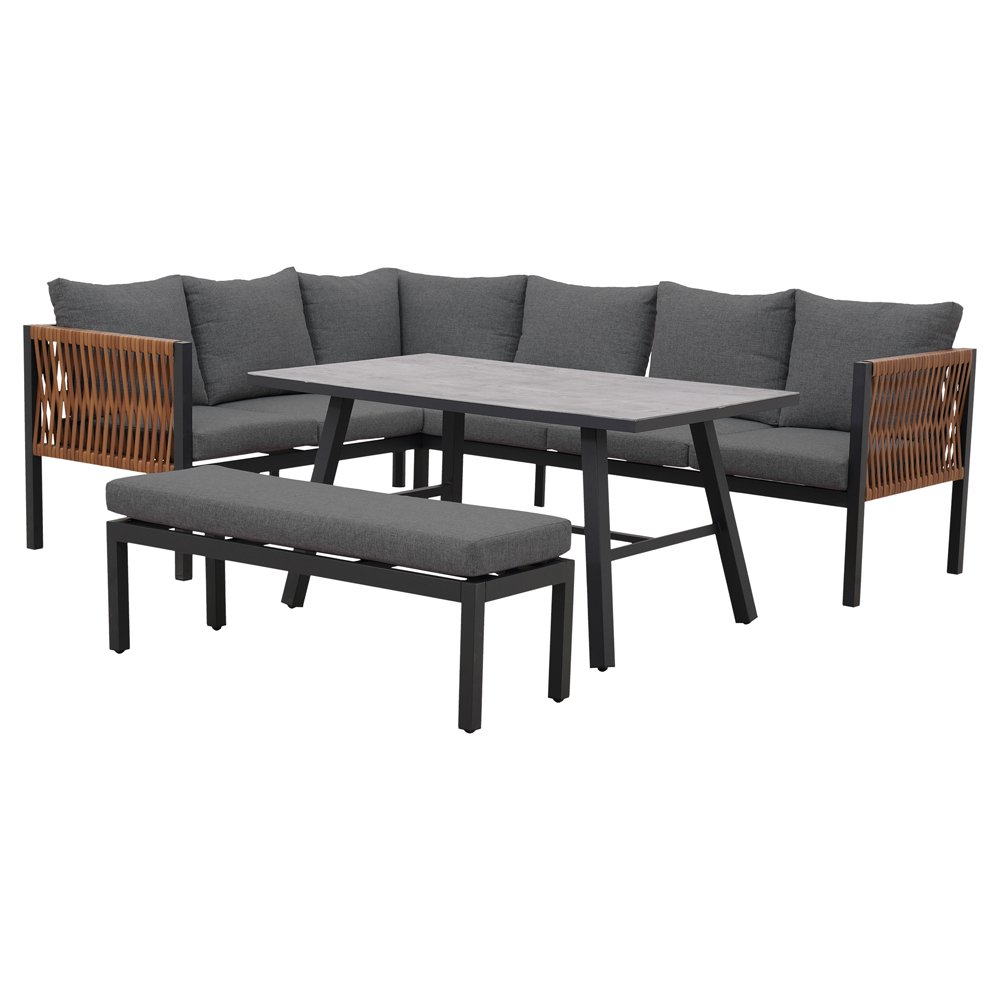 Lauko baldų komplektas ESTI ESTA TEXAS, kampinė sofa, minkštasuolis, stalas, pilkos spalvos