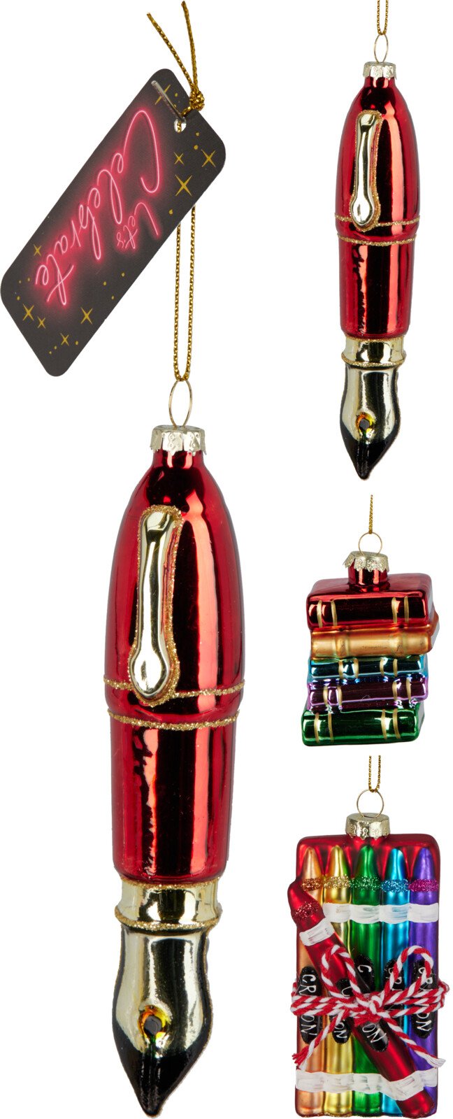 Eglutės žaisliukas Kanceliarija, stiklas, 3 skirtingi dizainai, įvairių spalvų ir dydžių