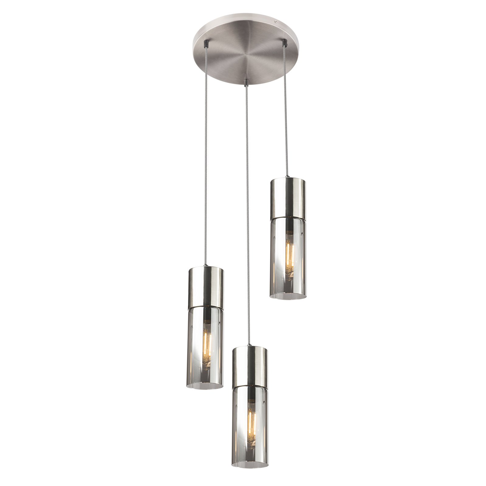 Pakabinamas šviestuvas GLOBO Annika, E27, 3 x 25W, 230V, matinio nikelio sp. metalas, stiklas, tekstilinis juodai baltas kabelis, 300 x 1500 mm, 21000-3HN