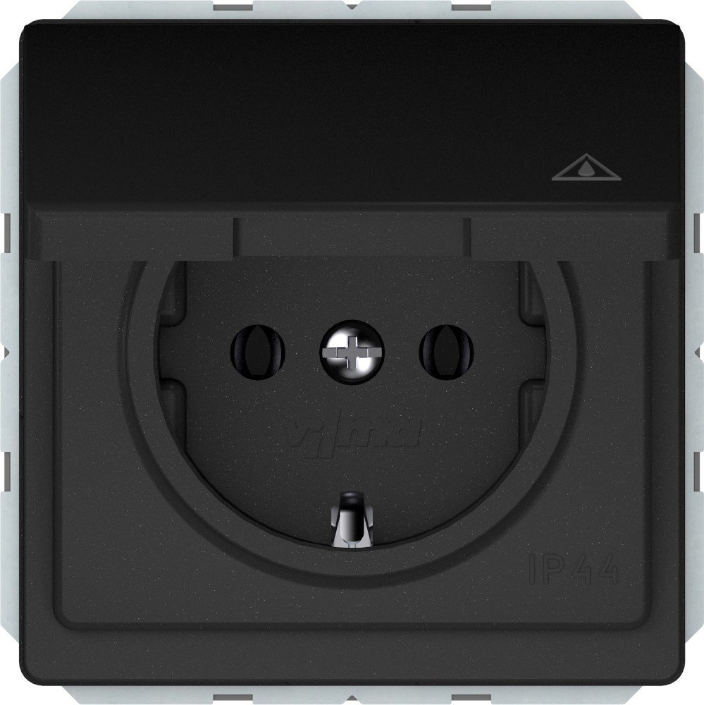 Kištukinis lizdas VILMA ST150, IP44, įleidžiamas, be rėmelio, su įž., juoda matinė sp., RP16-003-02