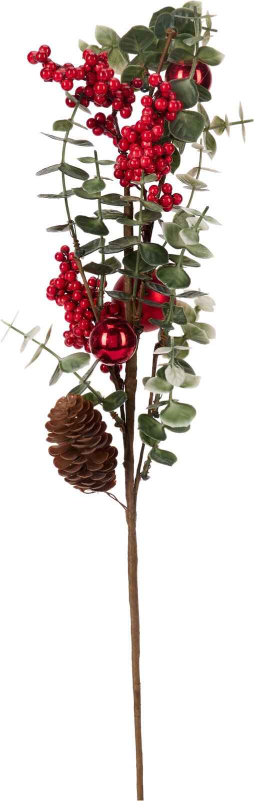 Dekoratyvinė šakelė, su uogomis ir žaliais lapais, 15 x 10 x 65 cm