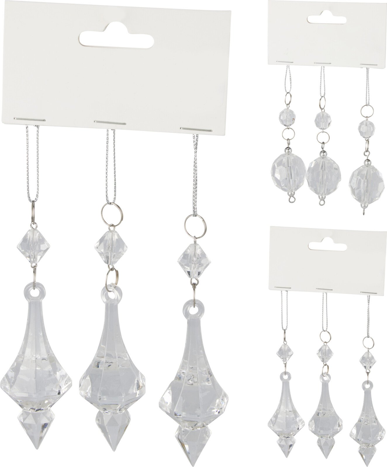 Kalėdinė dekoracija Deimantas, 3 vnt., pakabinama, skaidrios sp., 2 dizainai, 9 x 2,5 x 9 cm