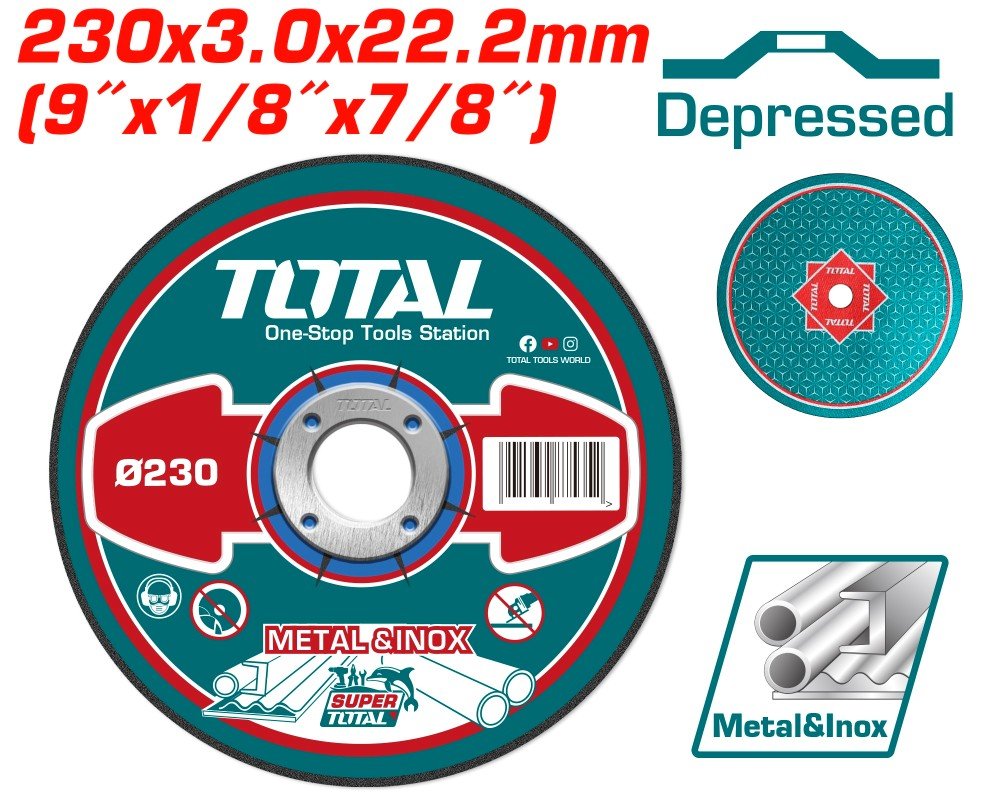 Abrazyvinis metalo šlifavimo diskas TOTAL, 230x3x22 mm, TAC2212301