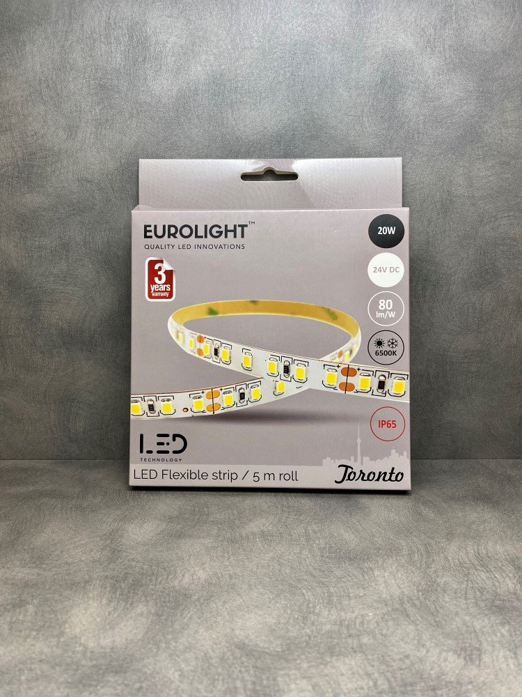 Šviesos diodų juosta EUROLIGHT Toronto, LED 5 m, 20 W / m, IP65, 6500K, 24V, 1600 lm / m, 8mm pločio, S24-20W6-3YIP65