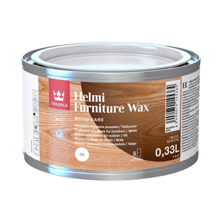 Medinių baldų vaškas TIKKURILA, HELMI FURNITURE WAX, 0,33 l, baltos spalvos
