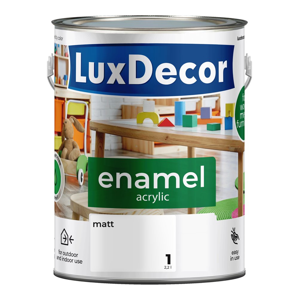 Universali akrilinė emalė LUXDECOR, 2,2 l, (01) sniego baltumo spalvos, matinis