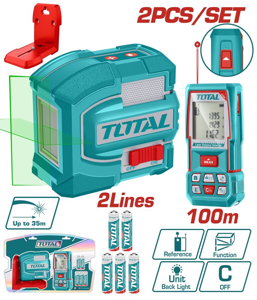 Lazerinis nivelyras ir atstumo matuoklis TOTAL, 2 vnt., TTOSLL0502