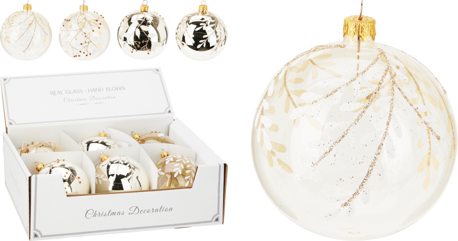 Eglutės žaisliukas, stiklas, 4 skirtingos sp., skersmuo 10 cm