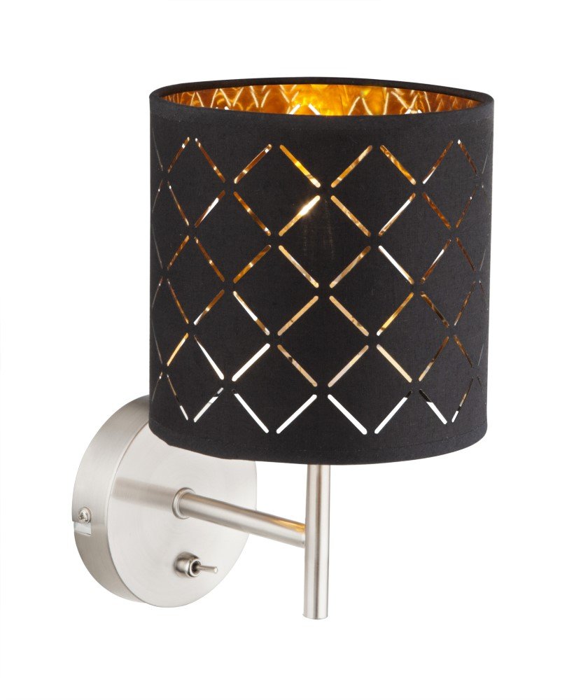 Sieninis šviestuvas GLOBO Clarke, E14, 1 x 40W, 230V, matinio nikelio sp., aksomas juodos/auksinės sp., su jungikliu, 150 x 190 x 260 mm, 15229W