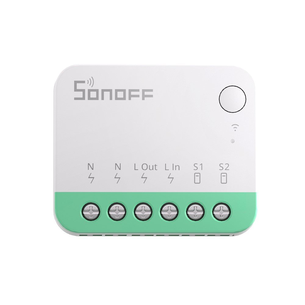 Išmanusis jungiklis SONOFF Minir4, 2400W, 230VAC, valdomas programėle, Wi-Fi, galimybė valdyti balsu, DIY režimas, telpa į senas instaliacines dėžutes