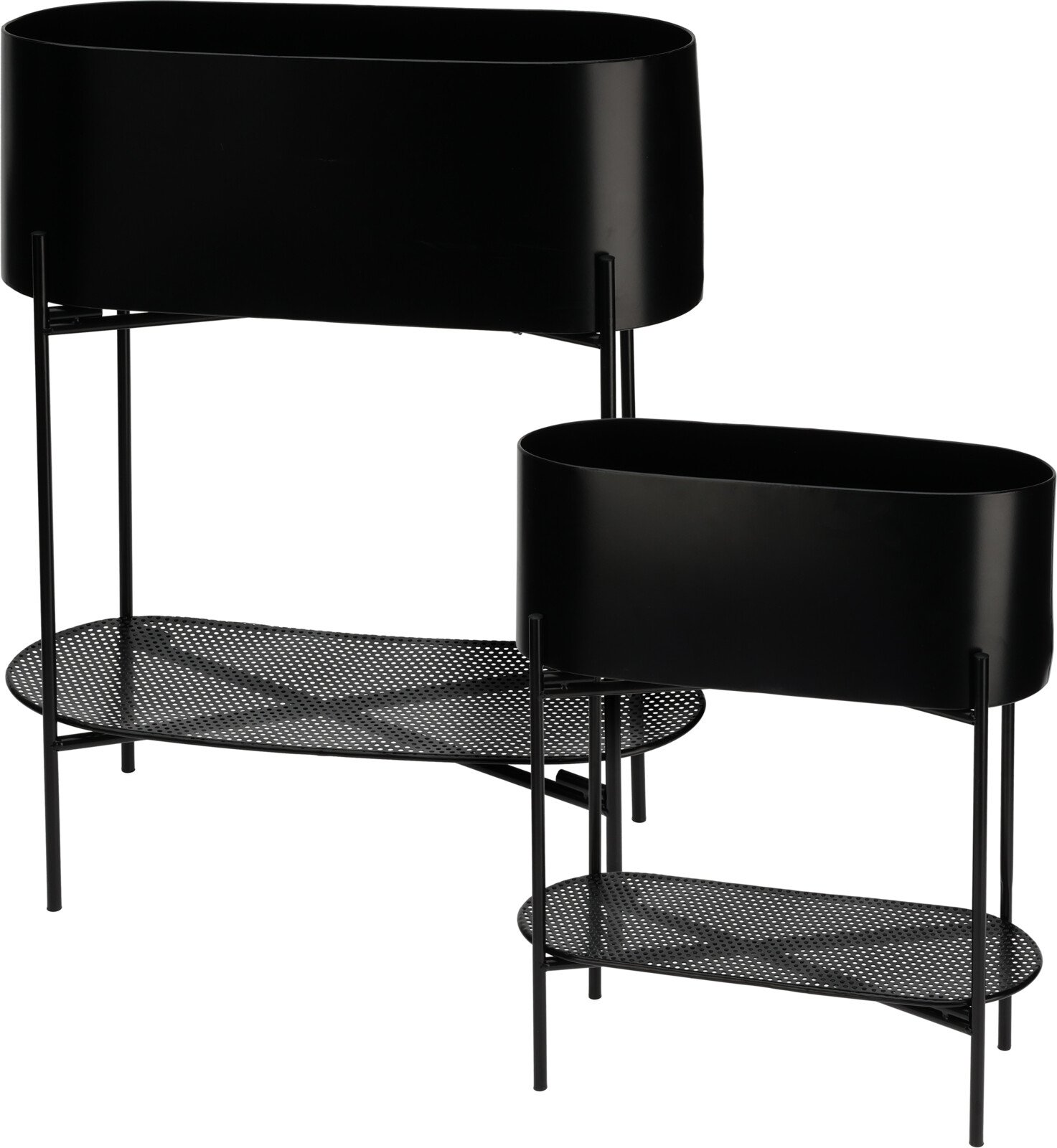 Metalinis lauko vazonas, su stovu, juodos sp., 50 x 20 x 60 cm.