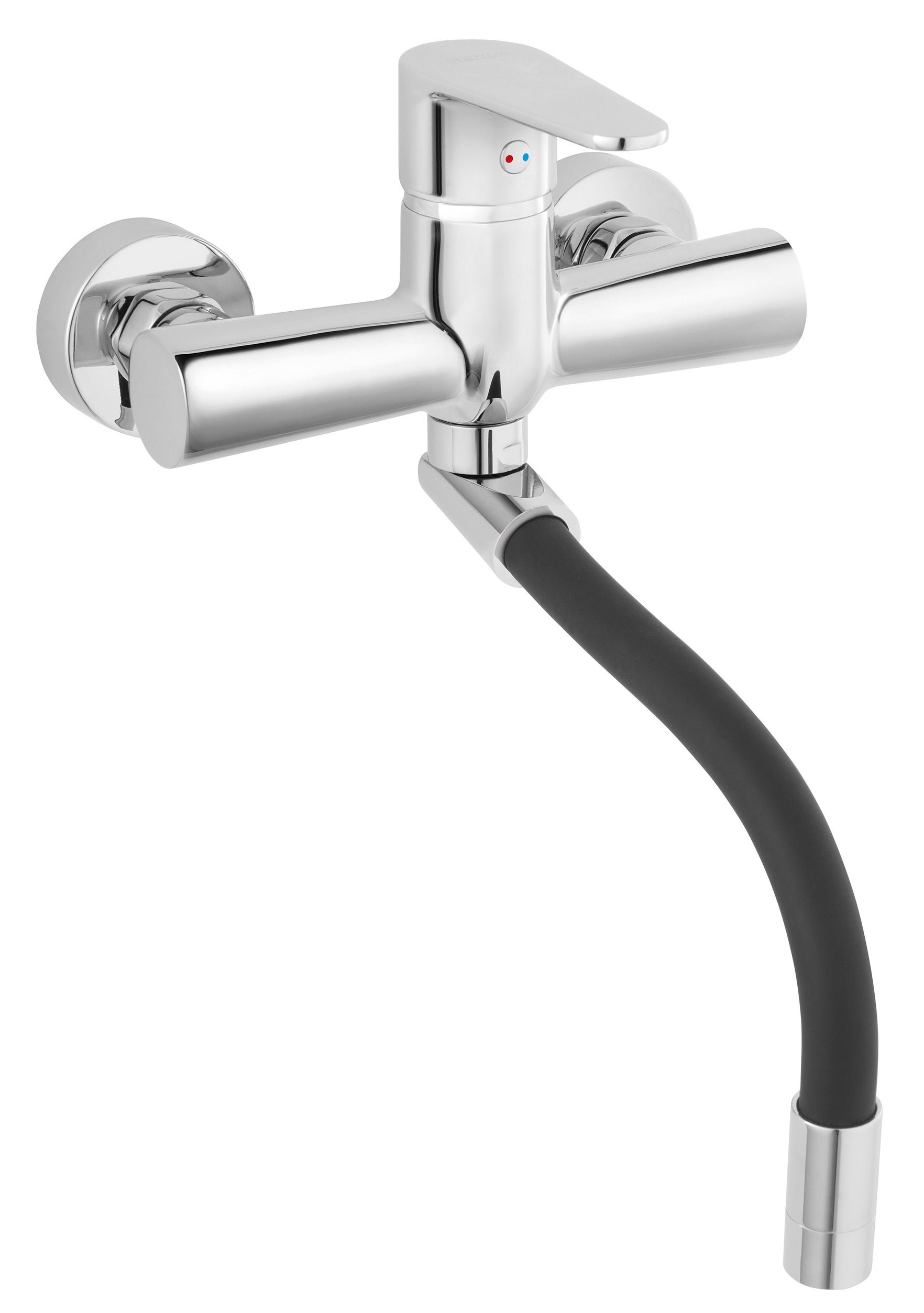 Plautuvės maišytuvas FERRO Cordoba, sieninis, su elastingu juodu snapu, BCD5FB