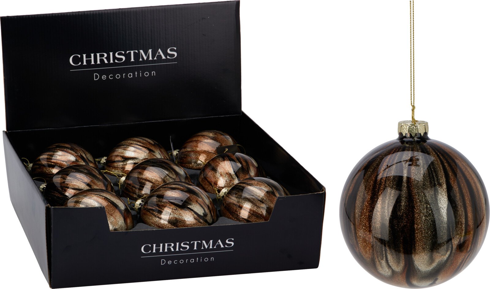 Eglutės žaisliukas, stiklas, rudos sp., skersmuo 10 cm